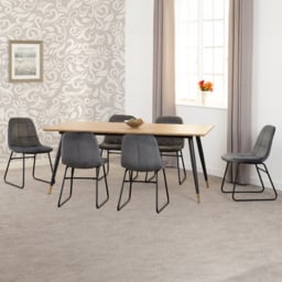Seconique Hamilton Lukas Oak Effect Velvet 6 Seater Dining Table Set Grey - thumbnail 1