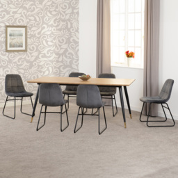 Seconique Hamilton Lukas Oak Effect Velvet 6 Seater Dining Table Set Grey