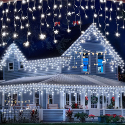 Living and Home Solar Powered 1200 Cool White LED Icicle String Light with Remote 30m