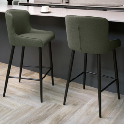 Bentley Designs Rubens Green Boucle Fabric Upholstered Barstool Set of 2