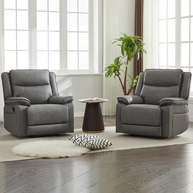 Furniture One Grey 2 Seater Manual Sectional Recliner Couches Sofa Set - image 1