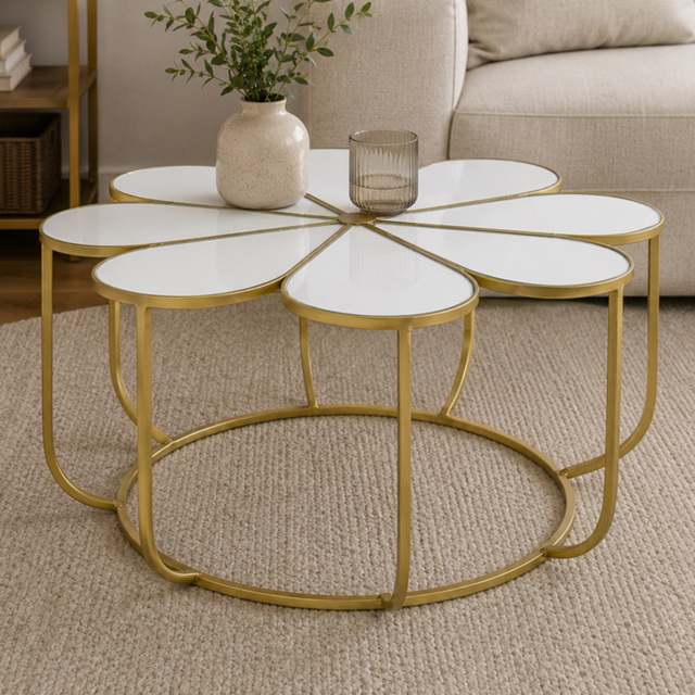 Premier Housewares Rabia Gold Finish Mirrored Top Petal Coffee Table - image 1