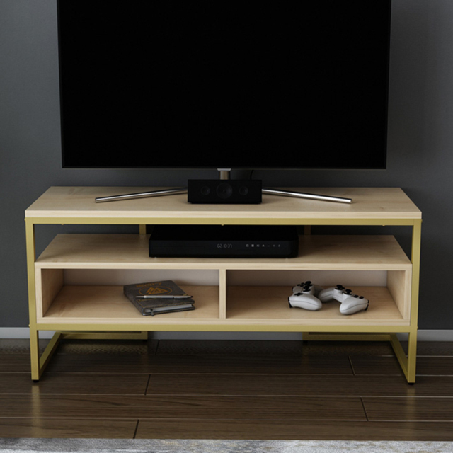 Decorotika Merrion 3 Shelf Gold and Oak TV Unit - image 1