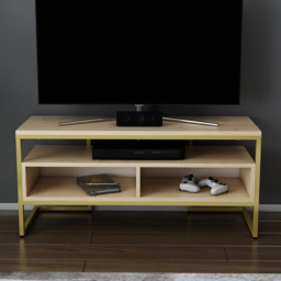Decorotika Merrion 3 Shelf Gold and Oak TV Unit