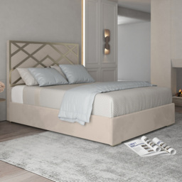 Mayfair Silver Small Double Velvet Upholstered Metal Bed Frame with Panelled Headboard