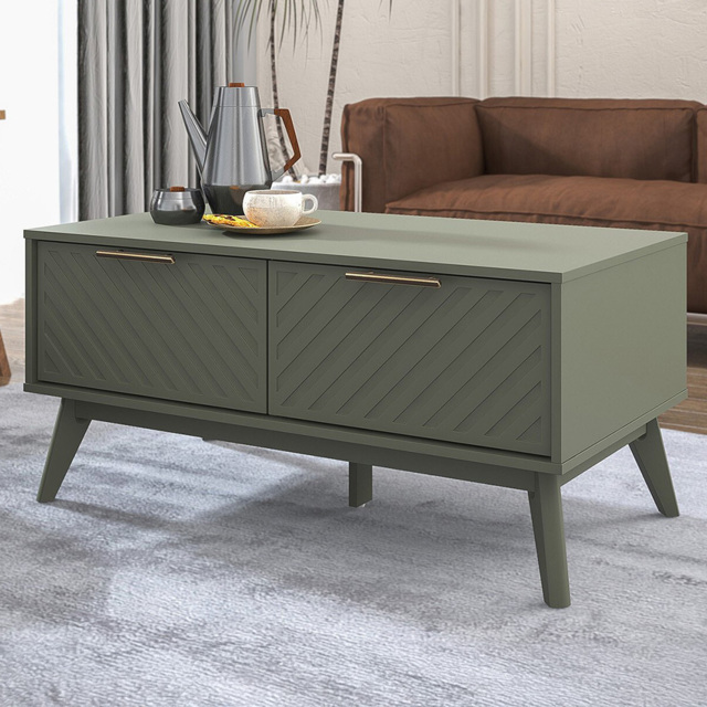 Cora 2 Drawer Green Particle Board Coffee Table - image 1