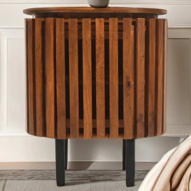 Brooklyn Slatted Single Door Mango Wood Bedside Table - image 1