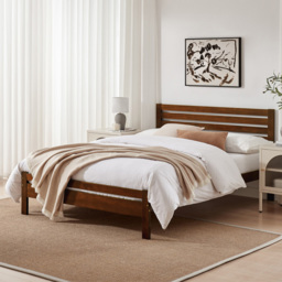 Furniturebox Cadhla Double Walnut Stain Solid Pine Bed Frame - thumbnail 1