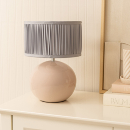 ValueLights Bosco Ruched Pleated Powder Blue Drum Shade Stone Ceramic LED Table Lamp - thumbnail 3
