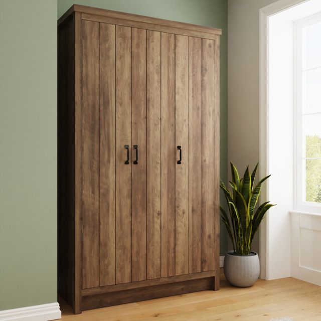 GFW Boston 3 Door Knotty Oak Wood Wardrobe - image 1
