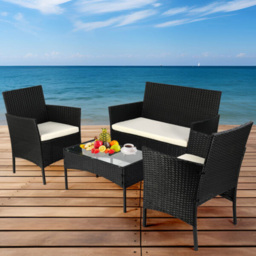 Willowmare Black 4 Seater PE Rattan Garden Lounge Set - thumbnail 4