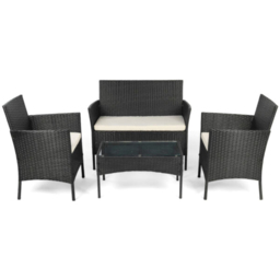 Willowmare Black 4 Seater PE Rattan Garden Lounge Set - thumbnail 2