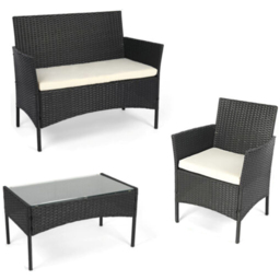 Willowmare Black 4 Seater PE Rattan Garden Lounge Set - thumbnail 3