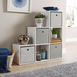 Home Source White 6 Cube Staircase Storage Shelf Unit - thumbnail 3