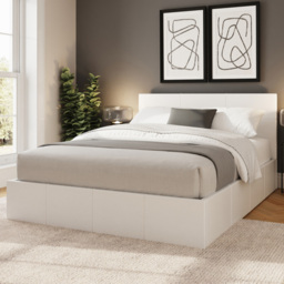 GFW Small Double White Faux Leather Side Lift Ottoman Bed with Bonnell Mattress