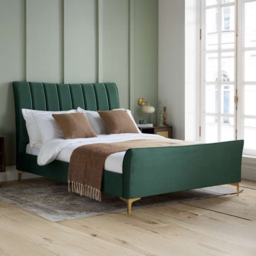 Clover Small Double Green Velvet Bed