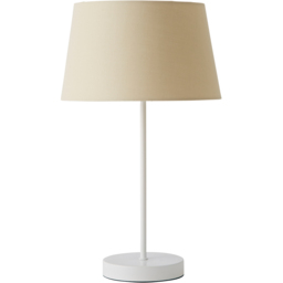 ValueLights Charlie White Table Lamp with Beige Tapered Shade and Bulb