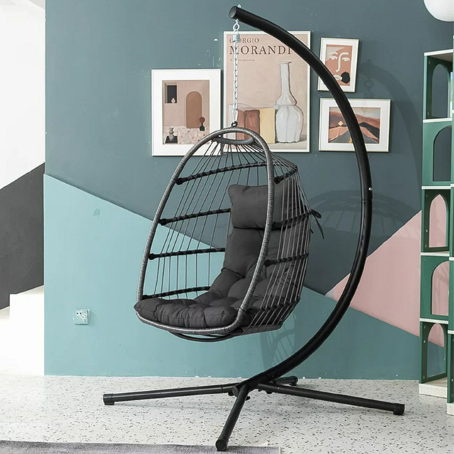 Furniture One Grey Wicker Hanging Egg Chair - image 1