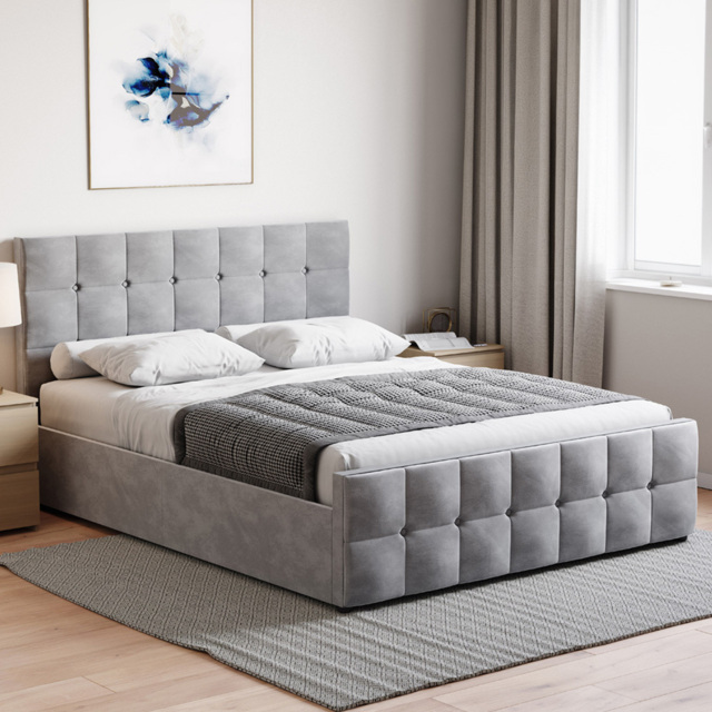 Vida Designs Valentina King Size Light Grey Velvet Ottoman Bed with Gel Memory Foam Mattress - image 1