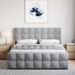 Vida Designs Valentina King Size Light Grey Velvet Ottoman Bed with Gel Memory Foam Mattress - thumbnail 4