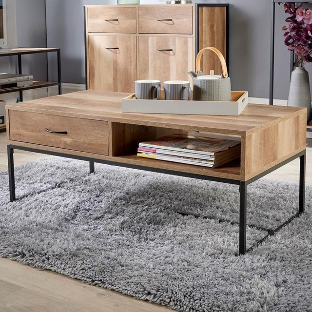 Home Source Oakmere Natural Single Drawer Single Shelf Coffee Table - image 1