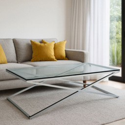 Premier Housewares Montril Glass Top Coffee Table with Metal Criss Cross Base - thumbnail 3