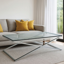 Premier Housewares Montril Glass Top Coffee Table with Metal Criss Cross Base