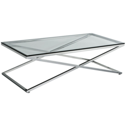 Premier Housewares Montril Glass Top Coffee Table with Metal Criss Cross Base - thumbnail 2