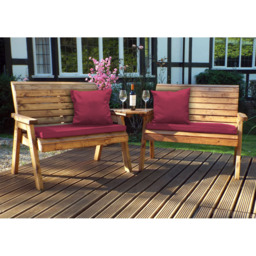 Charles Taylor 4 Seater Angled Bench Set with Red Cushions - thumbnail 2