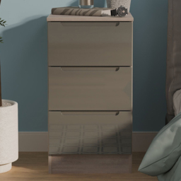 Crowndale Milan Grey Gloss and Grey Oak 3 Drawer Bedside Cabinet Ready Assembled