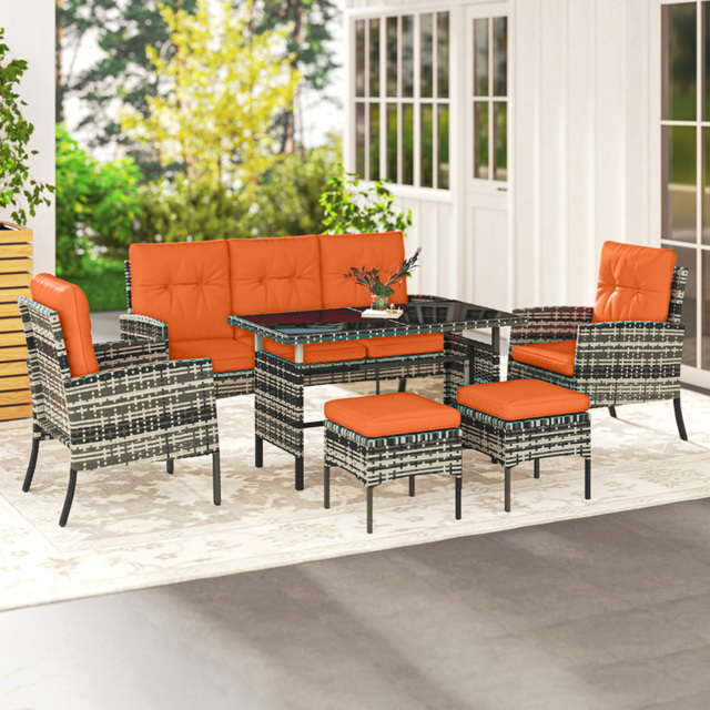 Outsunny Orange 7 Seater PE Rattan Garden Lounge Set with Cushion - image 1