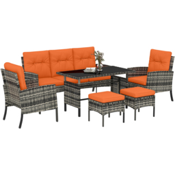 Outsunny Orange 7 Seater PE Rattan Garden Lounge Set with Cushion - thumbnail 2