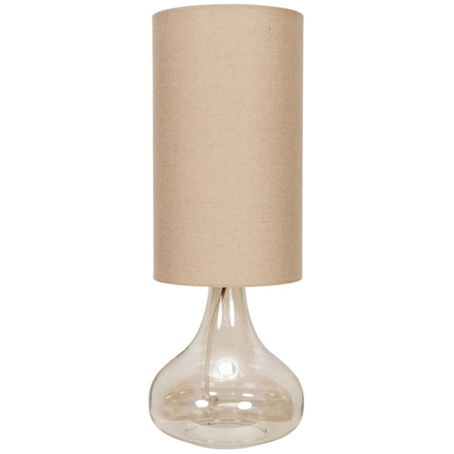 ValueLights Sylvie Natural Linen Tall Lamp Shade Amber Glass Squat LED Table Lamp - image 1