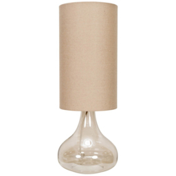 ValueLights Sylvie Natural Linen Tall Lamp Shade Amber Glass Squat LED Table Lamp