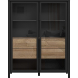 Florence High Rock 2 Door Matt Black and Riviera Oak Extra Wide Display Cabinet - thumbnail 3