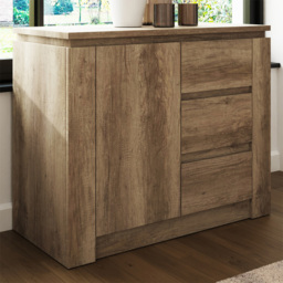 GFW Canyon Oak Grey Single Door 3 Drawer Sideboard