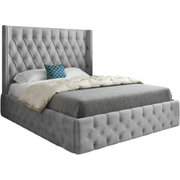 Turin Small Double Grey Soft Velvet Upholstered Bed Frame with Straight Winged Headboard - thumbnail 2