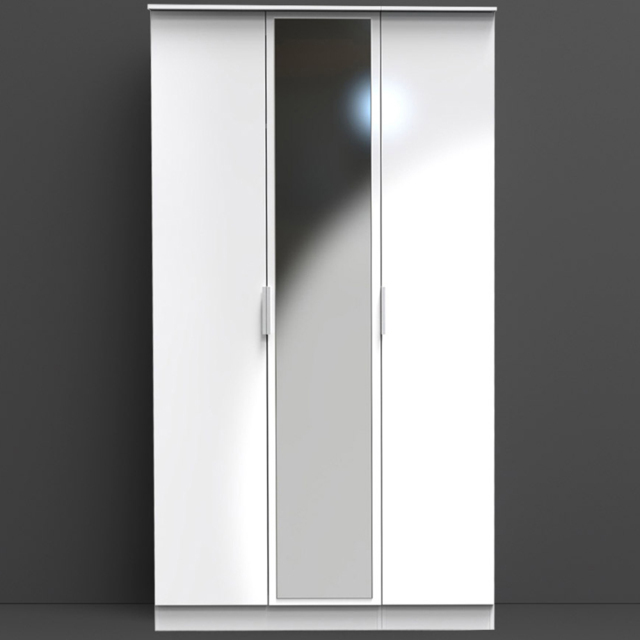 Crowndale Plymouth White 3 Door Tall Mirrored Wardrobe Ready Assembled - image 1