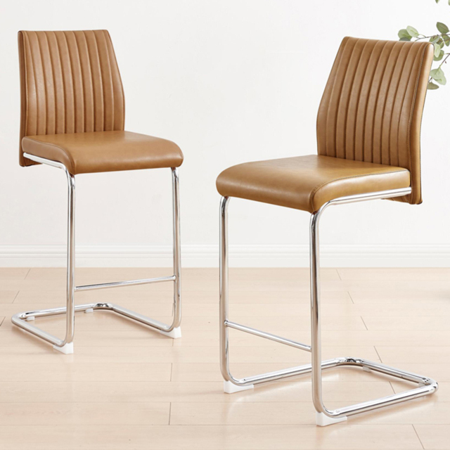 Furniturebox Fontana Tan Faux Leather and Silver Leg Counter Stools Set of 2 - image 1