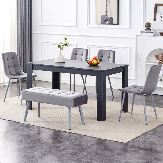 Kosy Koala 6 Seater Dining Set with Bench Dark Grey and Grey Velvet - image 1