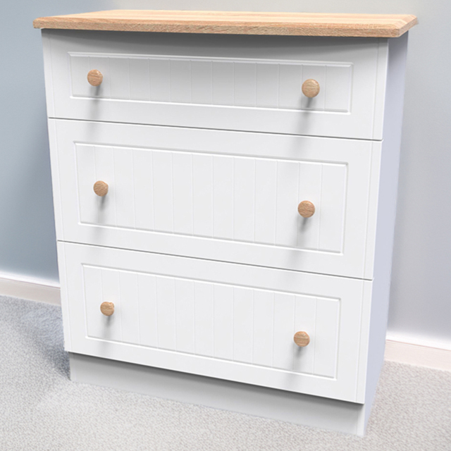 Crowndale Warwick White Ash and Oak 3 Drawer Deep Chest of Drawers - image 1