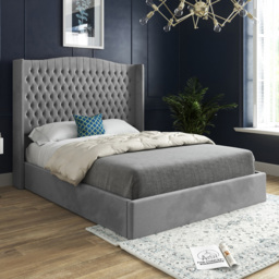 Rana Small Single Grey Soft Velvet Upholstered Bed Frame with Curved Top Winged Headboard