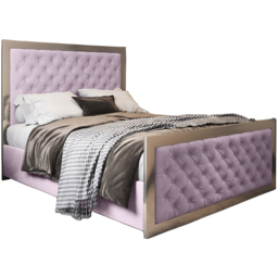 Maddison Pink Double Velvet Upholstered Metal Bed Frame with Padded Headboard - thumbnail 2