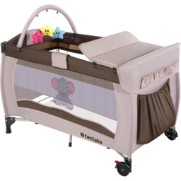 tectake Kids Brown Elephant Travel Cot with Changing Mat