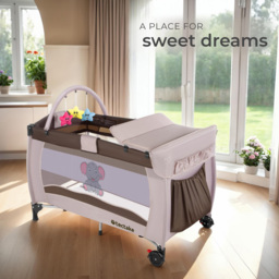 tectake Kids Brown Elephant Travel Cot with Changing Mat - thumbnail 2