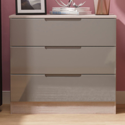 Crowndale Milan Grey Gloss and Grey Oak 3 Drawer Chest of Drawers Ready Assembled