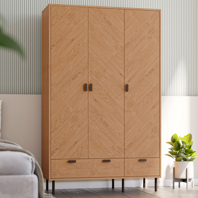 Seconique Leon 3 Door 2 Drawer Medium Oak Effect Wardrobe - image 1