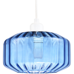 Happy Homewares Midnight Blue Ribbed Glass Flat Style Non Electric Pendant Shade - thumbnail 1