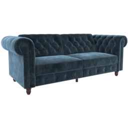 Dorel Felix Chesterfield 3 Seater Blue Velvet Sofa Bed - thumbnail 2