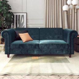 Dorel Felix Chesterfield 3 Seater Blue Velvet Sofa Bed